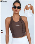 Sport Vest Training Yoga Shockproof Crop Racerback Tank Tops Yoga Skinny Wrap Top High Waist  Running Vest With Chest Pads