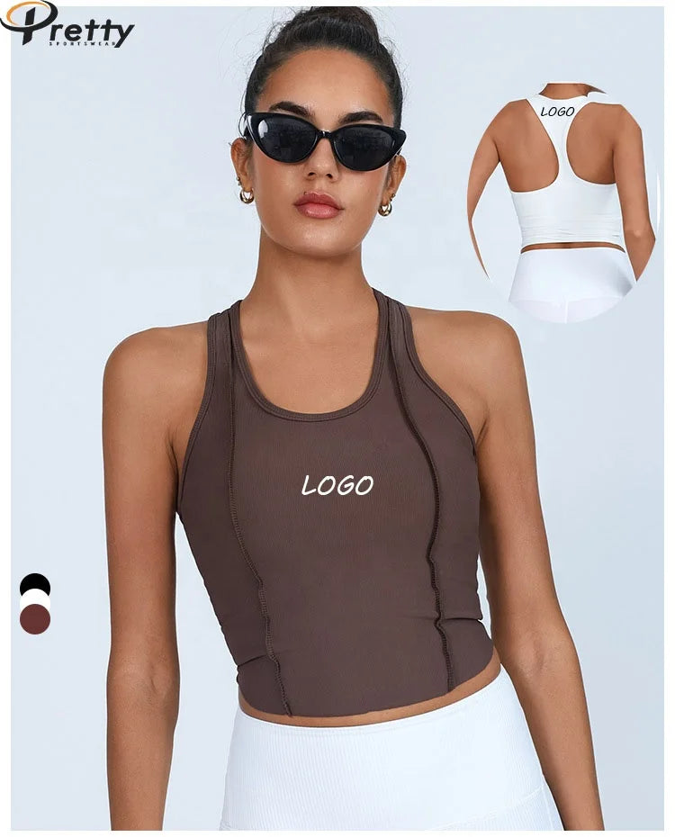 Sport Vest Training Yoga Shockproof Crop Racerback Tank Tops Yoga Skinny Wrap Top High Waist  Running Vest With Chest Pads