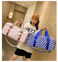 Women Checkered Large Capacity Duffle Bag Travel Tote Training Yoga Gym Bags with Shoe Compartment