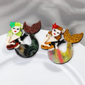 Fairy Tale Cute Cartoon Mermaid Fish Lute Gold Glitter Fishtail Marble Flower Mermaid Princess Pin Acrylic Brooch Gifts BFF