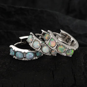 Unique 925 Sterling Silver Bezel Setting Colourful Opal Huggie Earring for Women Wholesale