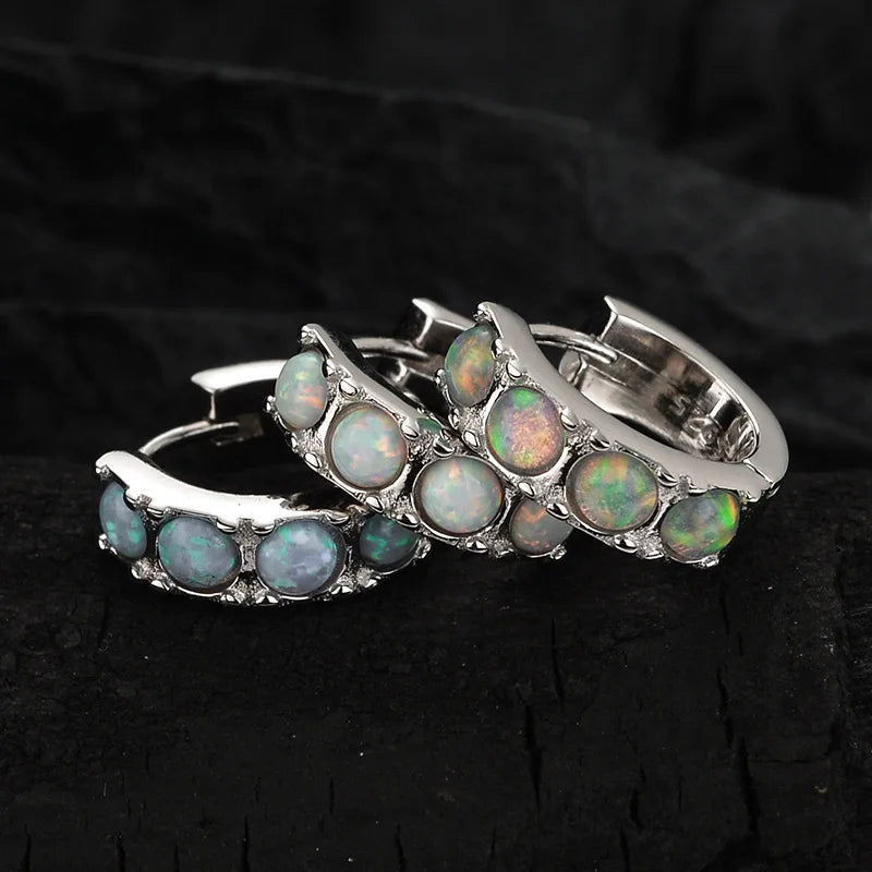 Unique 925 Sterling Silver Bezel Setting Colourful Opal Huggie Earring for Women Wholesale