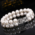 High Quality Cubic Zirconia Dual Row Big Round White Imitation Pearl Bracelet CZ Wedding Bridal Bracelet Jewelry for Women Party
