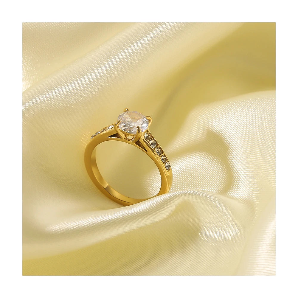 Vintage Personality Stainless Steel 18K Gold Plated Gemstones Cubic Zirconia Wedding Women's Rings Sets Zircon Inlaid