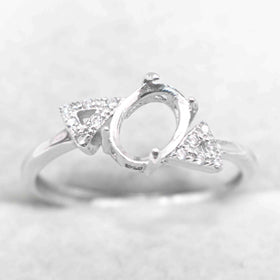 Sterling Silver 6*8mm Semi Mount Ring Empty Frame Blank Support Claw Setting S925 Base Holder Without Center Stone for DIY Inlay