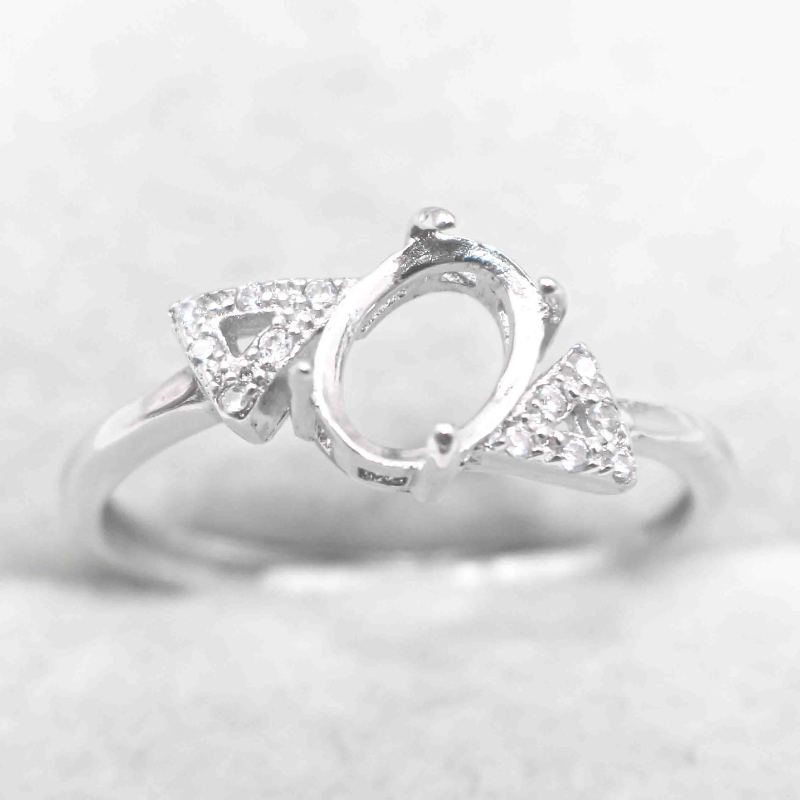 Sterling Silver 6*8mm Semi Mount Ring Empty Frame Blank Support Claw Setting S925 Base Holder Without Center Stone for DIY Inlay