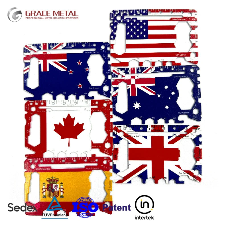 Wholesale Soft Enamel Stainless Steel National Flag Promotional Business Gift Multi Function Card Casting Silk Screen Metal