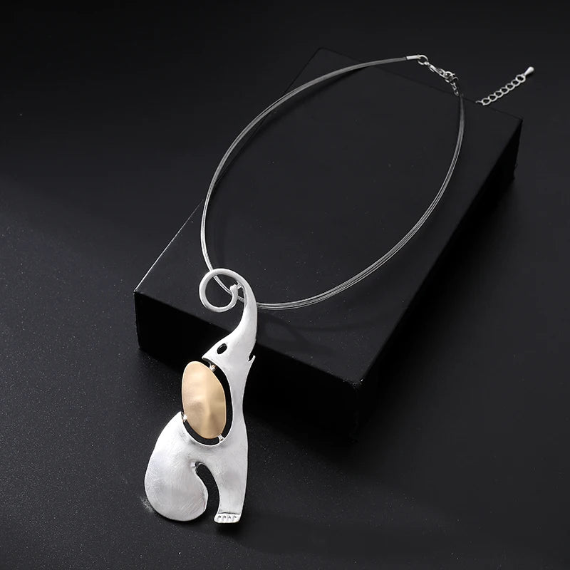 TongLing European Irregular Shape Pendant Necklace Gold Silver Plated Alloy Elephant Necklace for Daily Life