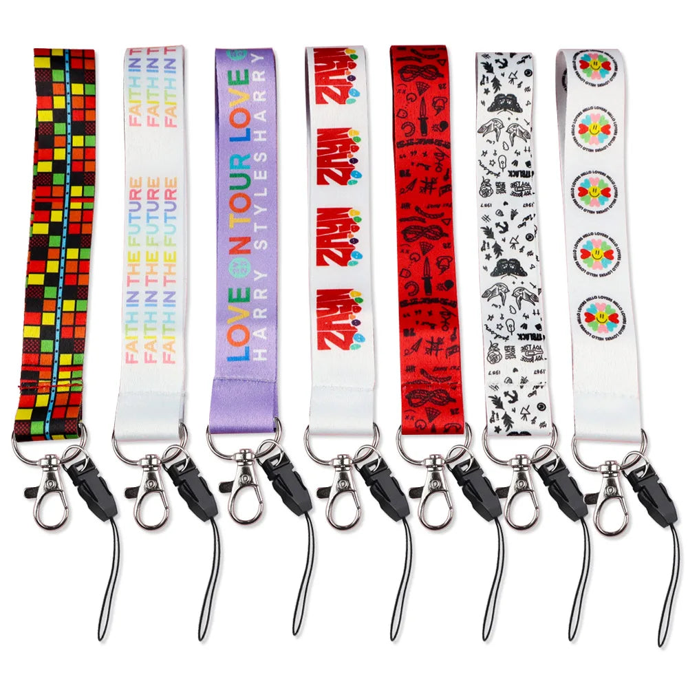 Custom Logo Carabiner Hook Printing Polyester Lanyards Short Strap Wrist Keychain with logo Custom