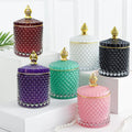 Wholesale Luxury Geo Cut Empty Candle Jars with Lid 10 oz Black Glass Candle Containers for Home and Wedding Decoration