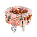 Custom Crystal Beads Charm Bracelet Stylish Hollow Leaf Wood Beads Handmade Multilayer Crystal Natural Shell Bracelet