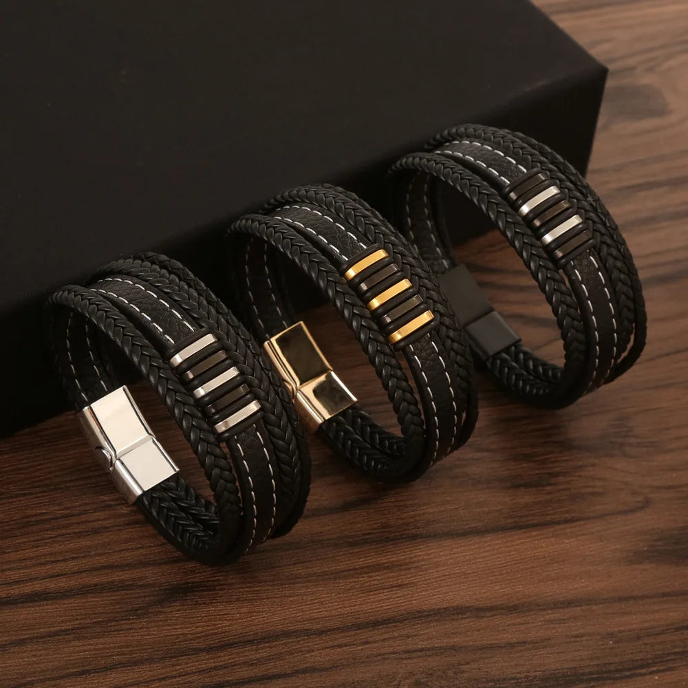Men's Vintage Braceletmen's Leather Hand Famous BrandBraided Alloy Clasp Punk Style Leather String Bracelet