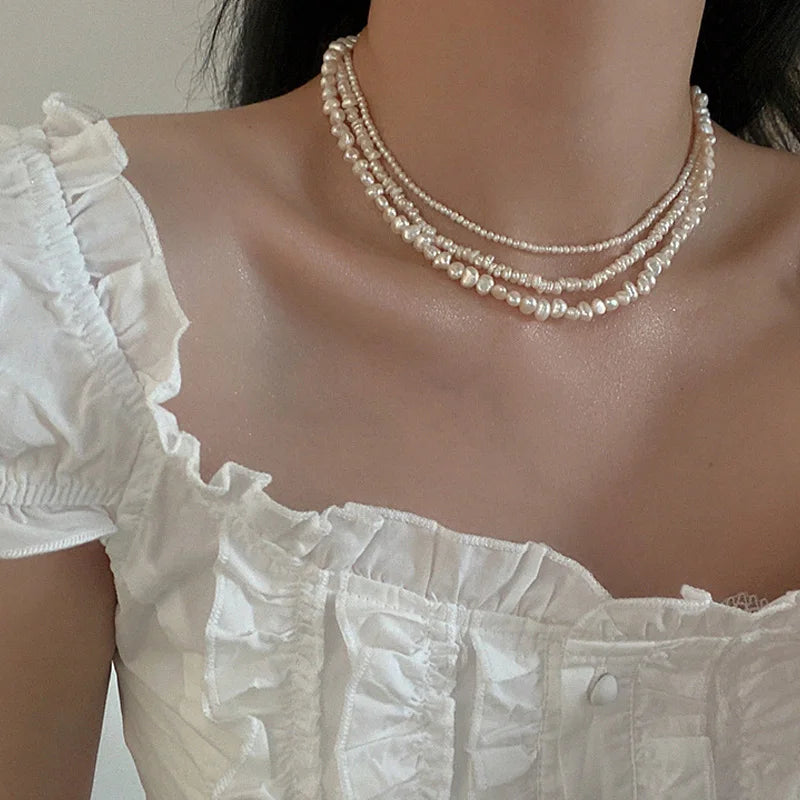 Chic Retro Versatile Temperament Elegant Multiple Styles Baroque Freshwater Pearl Beads Clavicle Chain Necklace for Women