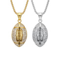 Classic Style Stainless Steel Hip Hop American Football Metal Necklace Gold Plated with Rhinestone and Zircon Classic Style