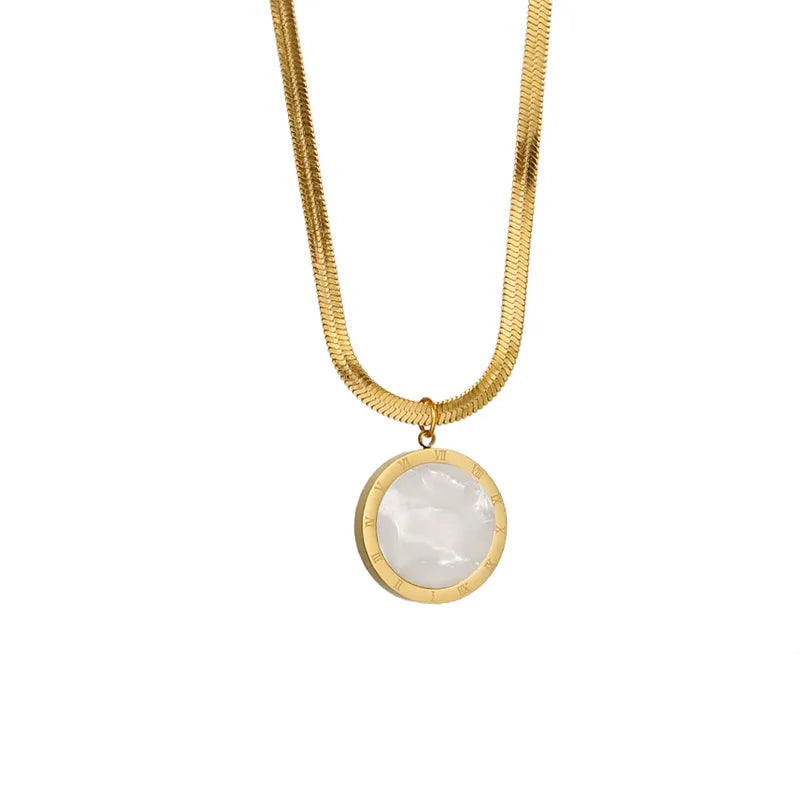 DAIHE Custom Non Tarnish Fashion Jewelry Stainless Steel Double Sided Round Pendant Snake Chain Necklace