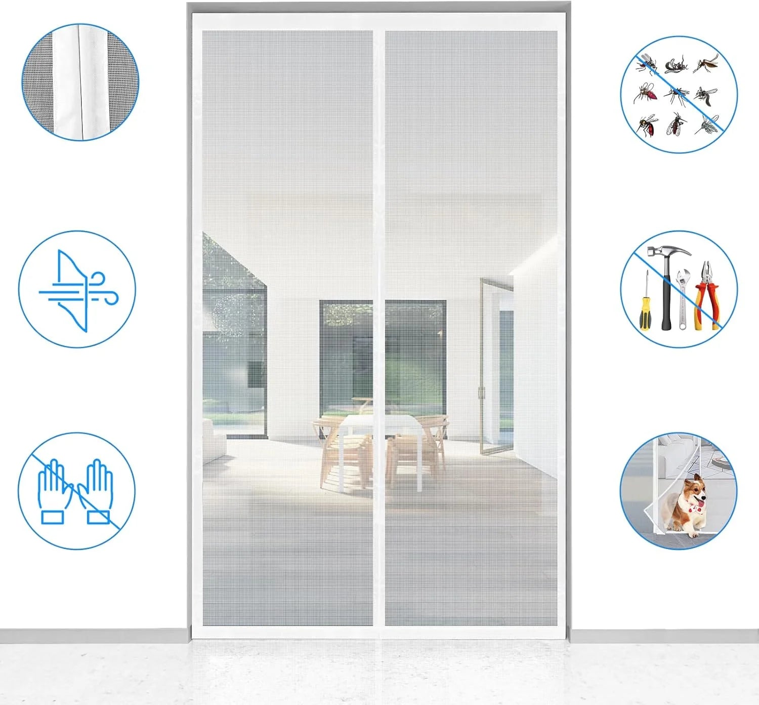 HJX Modern White Anti-mosquito Fiberglass Magnetic Window Screen Door 2-Year Warranty 18x16 Mesh Washable Easy Install Doors