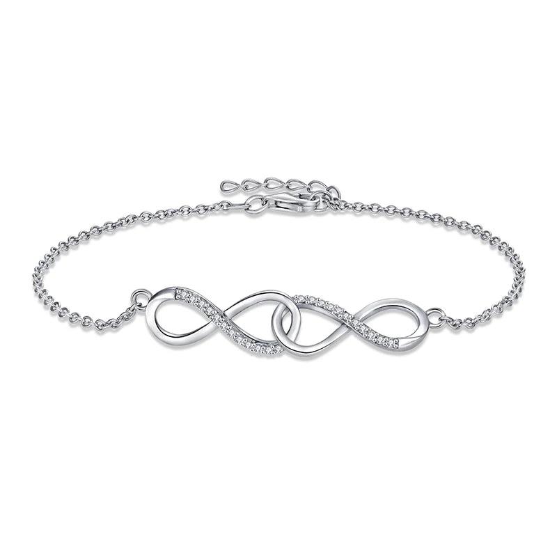 Infinity Forever Love Symbol Charm Bracelet 925 Sterling Silver Womens CLASSIC Zircon Eternity Daily Custom Designs Accepted