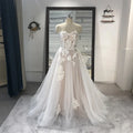 Strapless Appliqued Tulle Bridal Gowns Lace A-Line Court Train Sweetheart Wedding Dress Bridal Gowns Rl012
