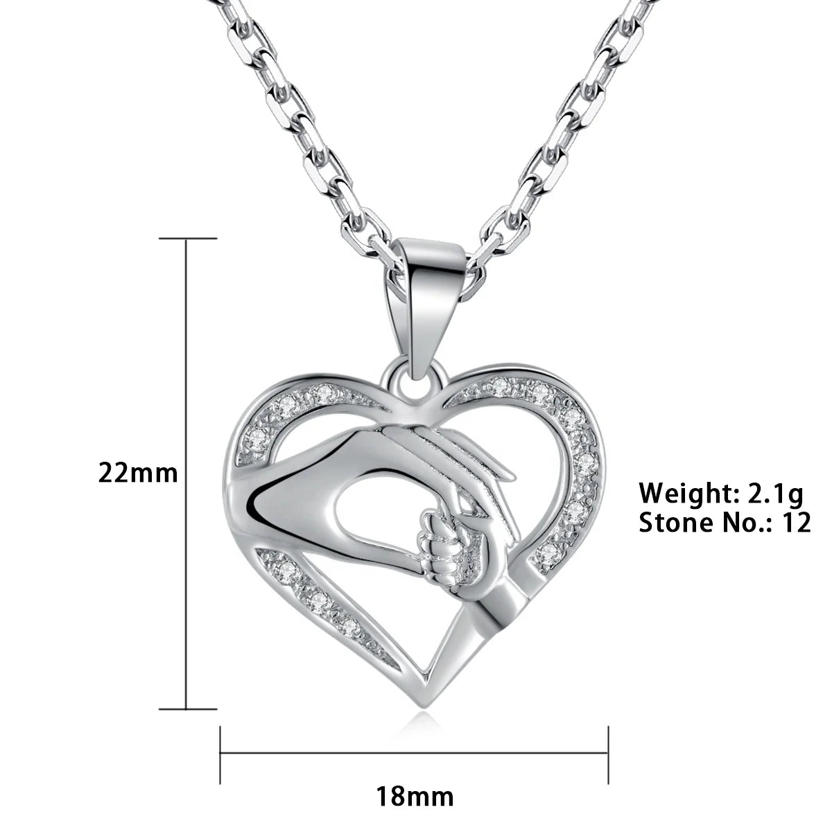 Fashion Jewelry Heart Shaped Shake Hands Pendant Necklace 925 Sterling Silver Jewelry for Mother's Day Gift