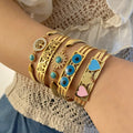 Hip Hop Chunky Gold Plated Evil Eyes Herringbone Chain Bracelet Stainless Steel Tree of Life Snake Chain Bracelet for Women