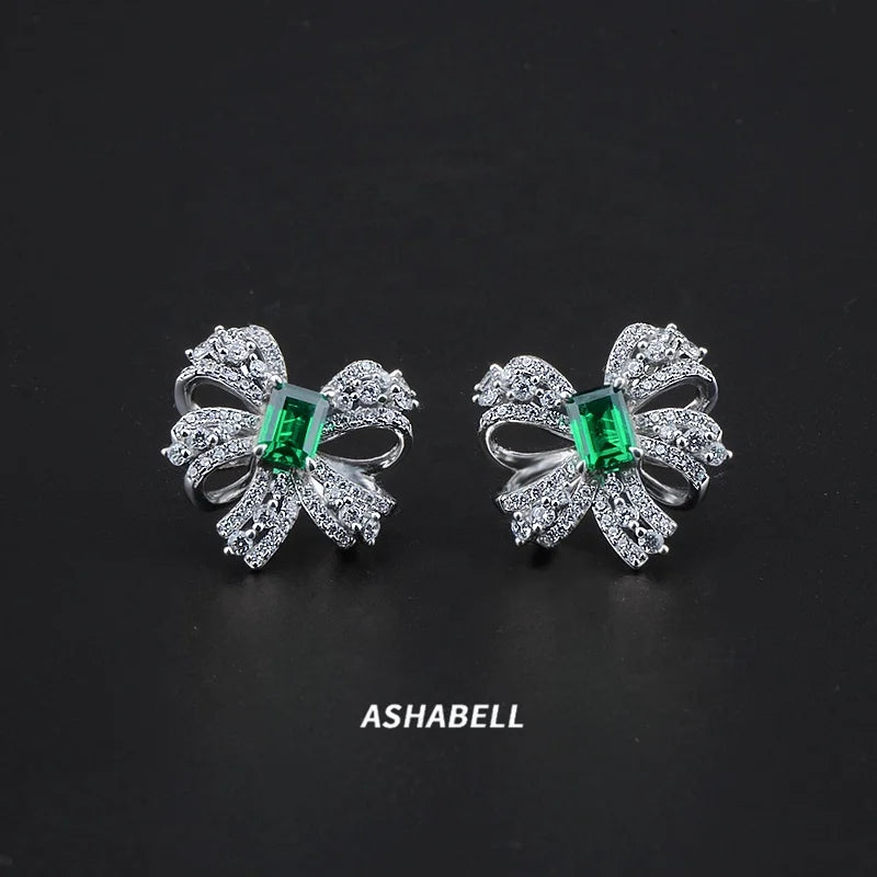 New S925 Silver Earrings Emerald Micro-inlaid Luxury Full Diamond Classic Retro Female Earrings 5a Zircon Wedding Jewelry