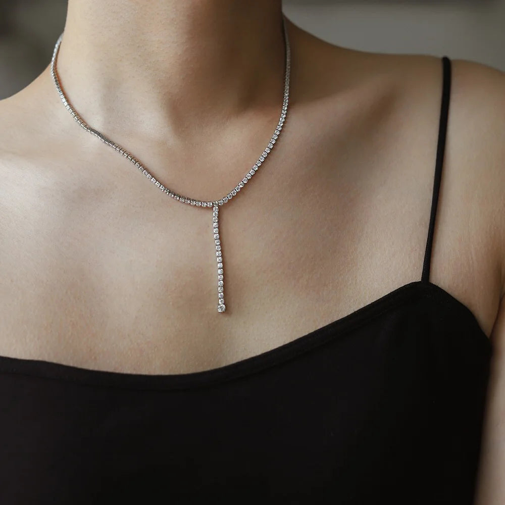 Custom Y Shaped Necklace Iced Out Diamond Choker Necklace 18k Gold Plated Stainless Steel Womens Fine Jewelry Tennis Necklace