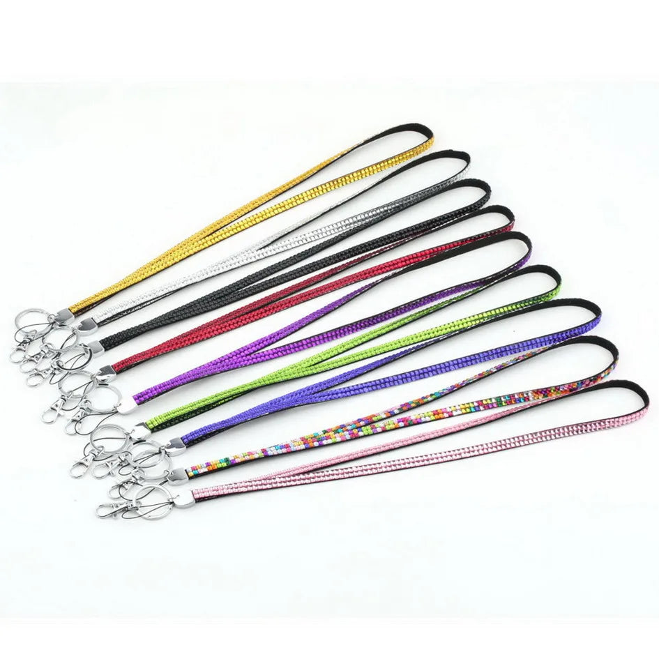 Polyester Resin Drill Bling Crystal Jacquard Lanyard ID Badge Holder Phone Sling Keyring Eco-Friendly Customized Color Water
