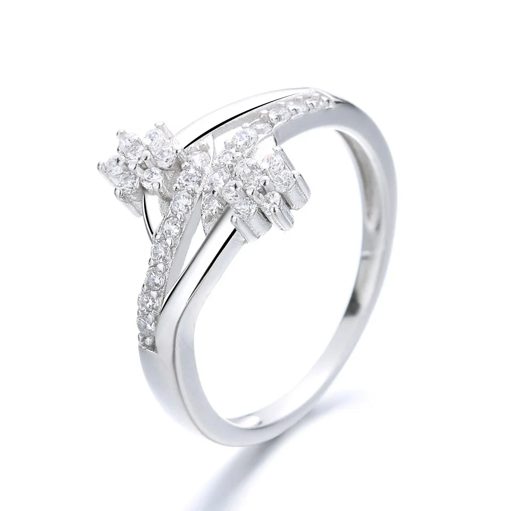 Luxury Women's Fine Jewelry 925 Sterling Silver Cubic Zirconia Flower Ring for Women Wedding Jewelry Ring for Girlfriend
