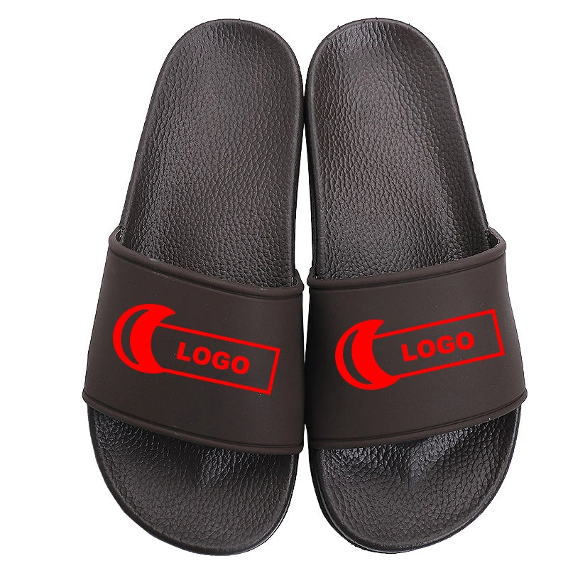 Men's Custom Logo Embossed Printing PVC Flat Sandals Fashionable Outdoor Waterproof Cushioning Slippers for Winter