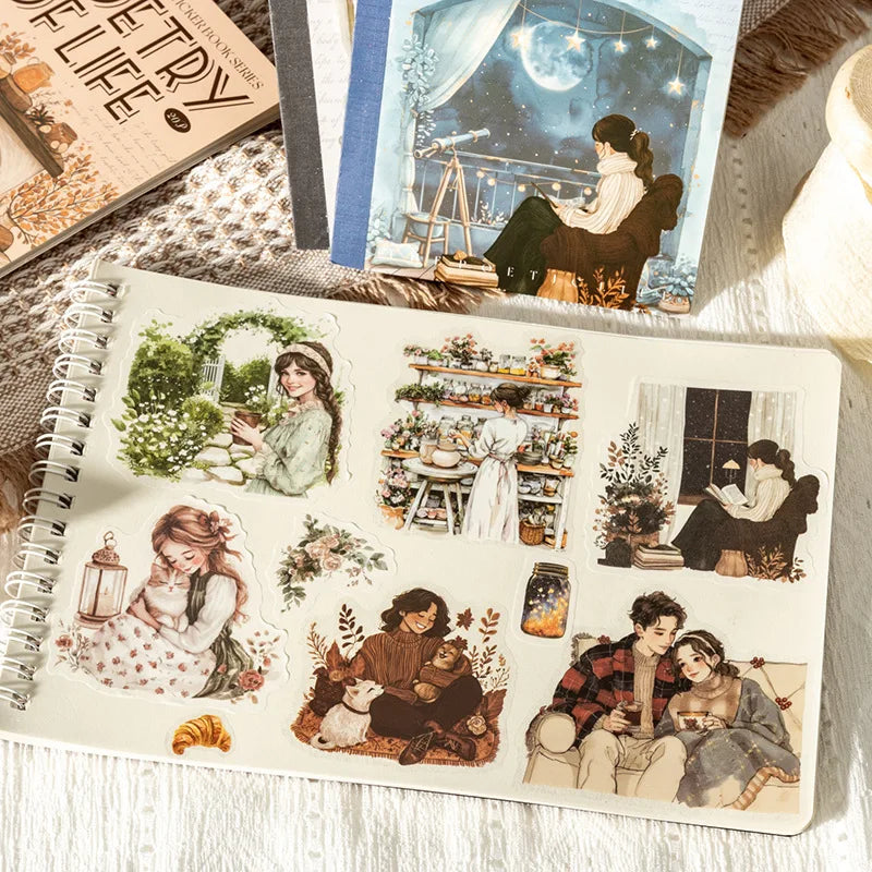 Poetic Life Series Teenage Theme Decorative Stickers 20 Sheets Per Pack Dual Material Sticker Book 6 Types