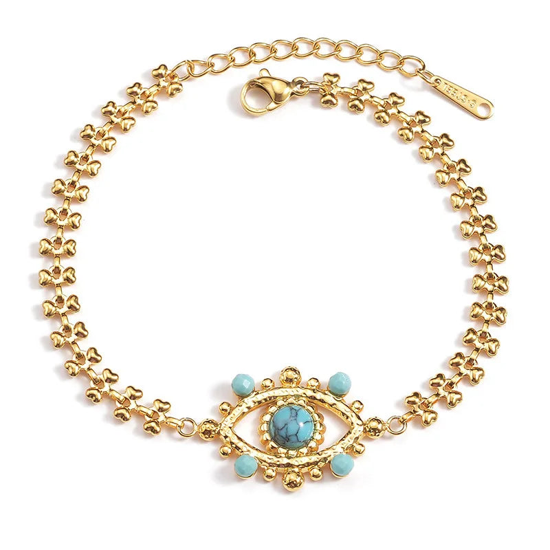 2024 New Design Tarnish Free Jewelry Wholesale Stainless Steel 18K Gold Plated Devil's Eye Bracelet for Women Girl's Gift