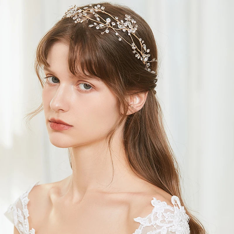 Fashion Vintage Handmade Bridal Headpiece Crystal Rhinestone Elegant Hair Band Crown Headpiece for Wedding Accessories