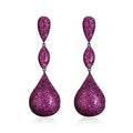 Geometric Creative Temperament Purple Zirconia Full Paved Long Water Drop studded Earrings