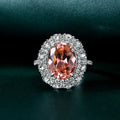 925 Sterling Silver Classic Oval Shape Zirconia Pink Ring 10x13MM Padparadscha Rhodium Plated for Wedding or Party