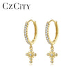 CZCITY Cubic Zirconia Silver 925 Earing Trending Gold Plated Vintage 14K Designer Clip on Cross Earrings