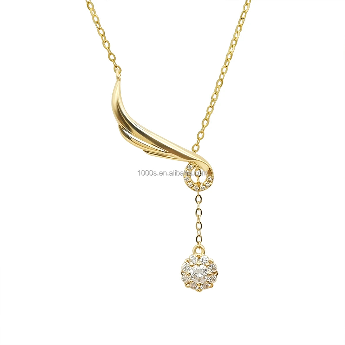 1000s Customized Color 18k Solid Gold Angle Wing Design Drop Pendant Necklace with Brilliant Cut Diamond for Women's Anniversary
