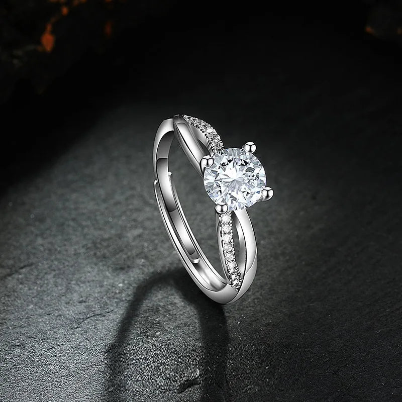 Twist Band Sparkling Zircon Diamond Wedding Ring for Bridal Platinum Plated Open Adjustable Ring Wedding Band Anillo De Bodas