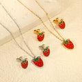 SC New Style Sweet Fruit Necklace Rings Set Fashion Stainless Steel Jewelry Set Korean Strawberry Jewelry Set for Teen Girls