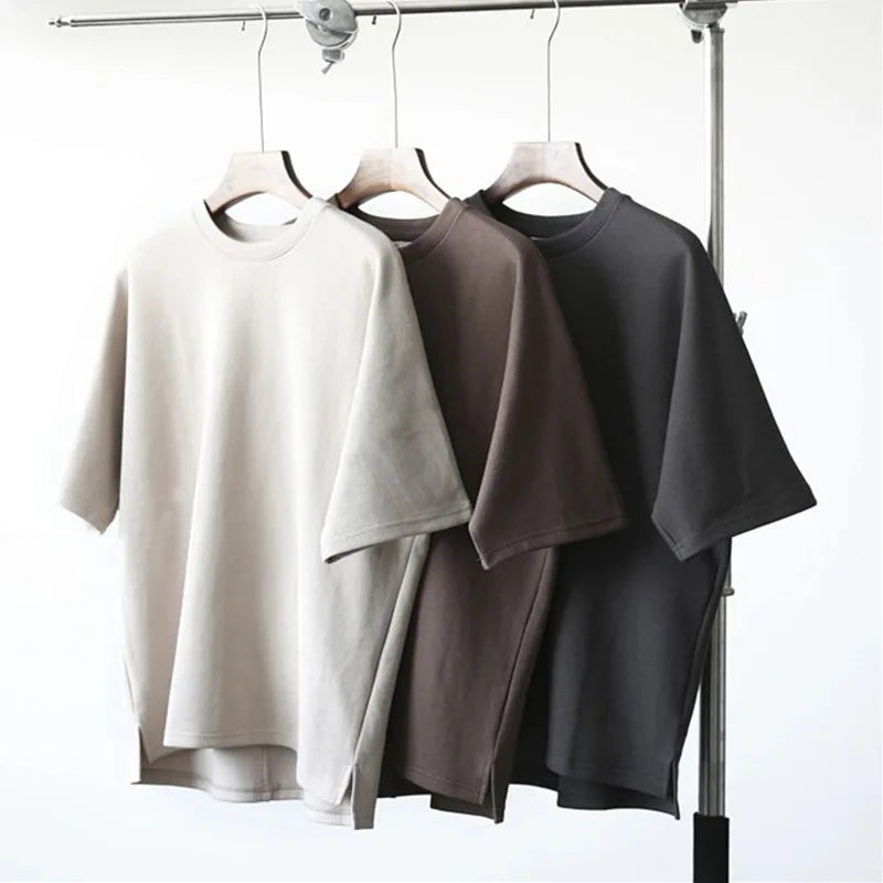 Men's Oversized Cotton T-Shirts Solid Color Heavyweight Loose Fit Drop Shoulder Streetwear Plus Size Casual Style