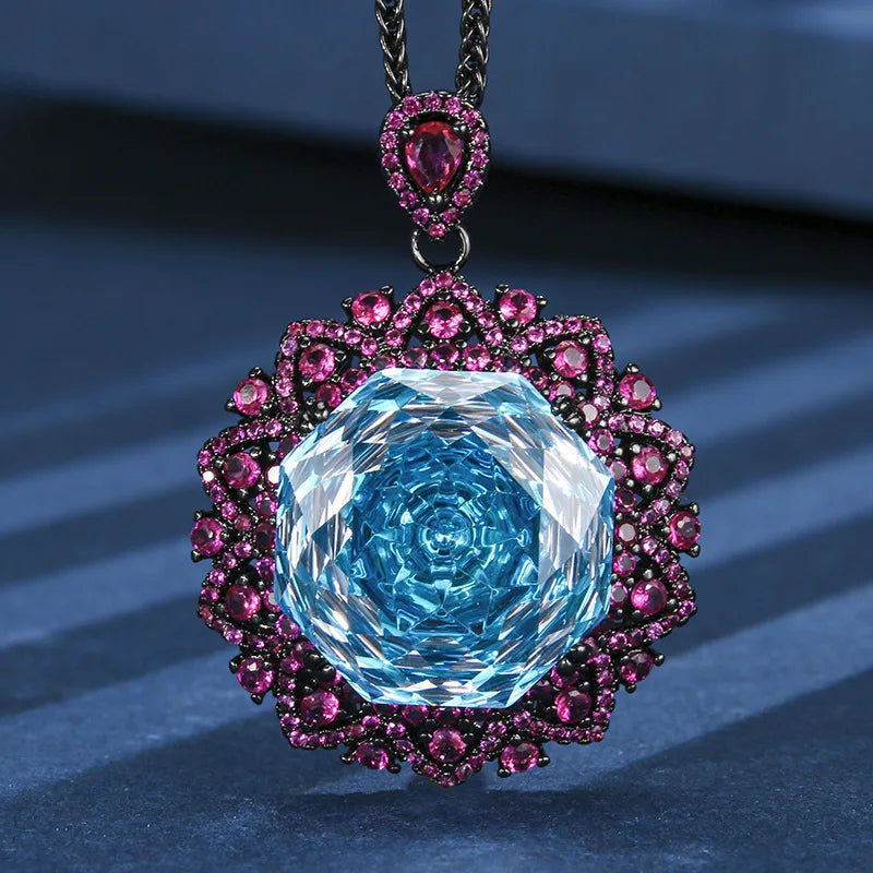 Luxurious and Elegant Ladies' Rose Pendant Necklace Sparkling Zircon Multi-color Temperament Retro Pendant Accessory