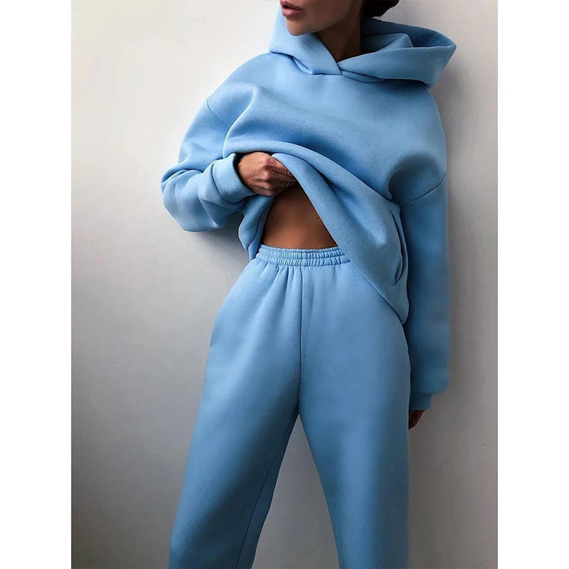Wholesale Women Clothing Custom logo Tracksuit Plain Crop Hoodie Set Fall Winter Clothes Two Piece Hoodie and Pants Set Women