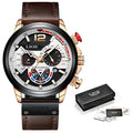 LIGE LG8959 Men Luxury Luminous Watch for Men Quartz Watch Fashion Chronograph Wristwatch Waterproof Leather Date Clock with Box