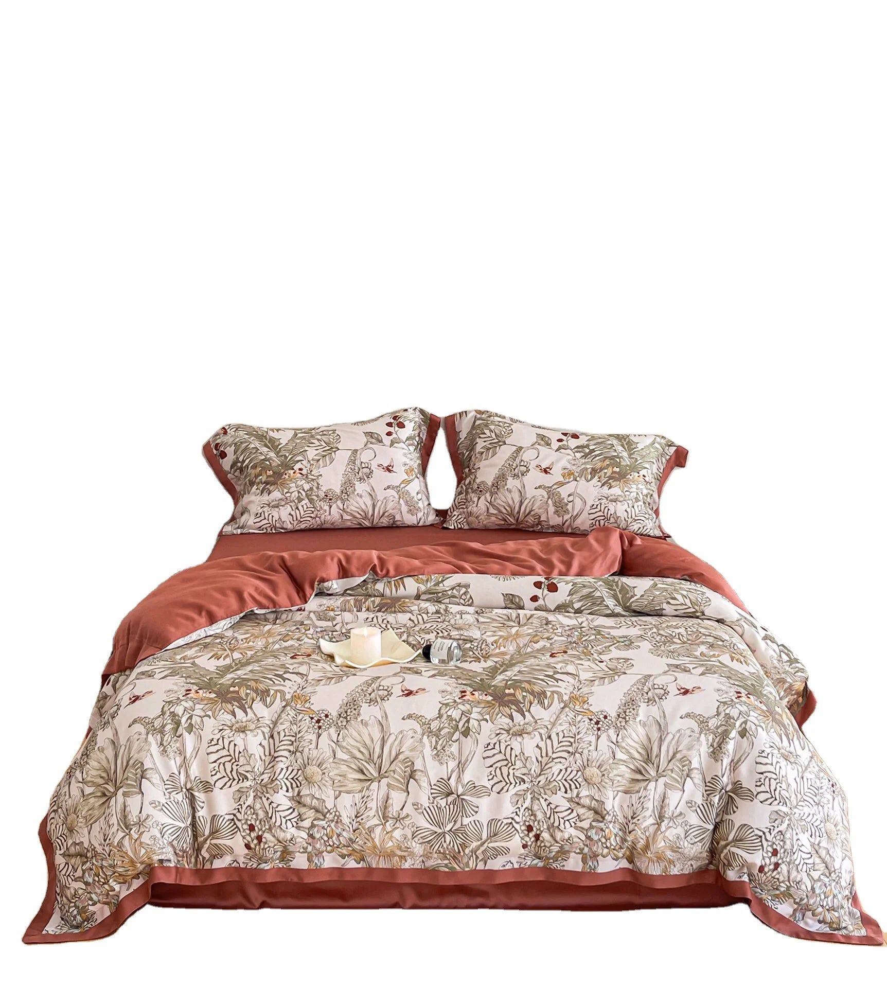 Summer Lyocell Fiber Solid Color Duvet Cover Queen Size Bed Sheets Brown Bedding Sets Supplier