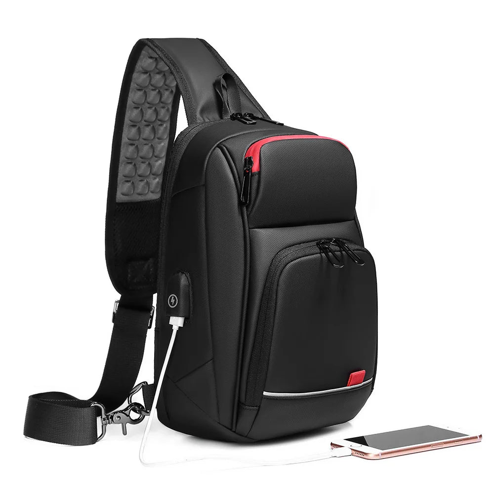 Wholesale Factory's Fashionable Anti-theft Crossbody Bag for Men Waterproof Sports Travel Sling with Custom Logo USB Charge Port