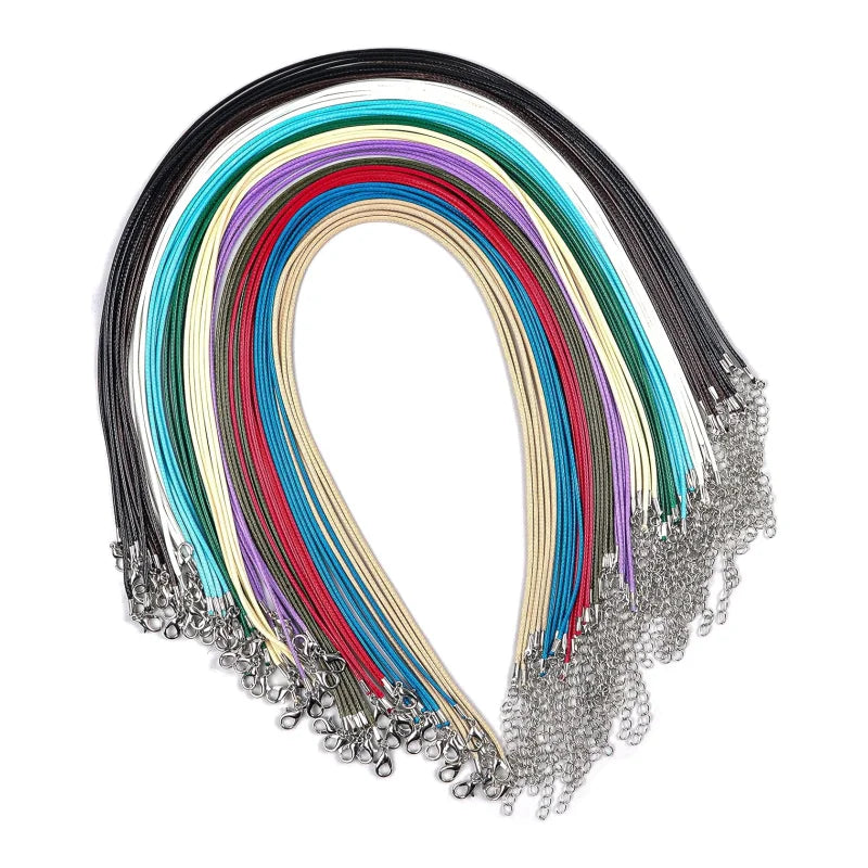 Hot Sale 50 Pcs 18 Inch Thickness 1.5mm Mix Waxed String Necklace Cord with Clasp for Pendants Bracelet Making Kit