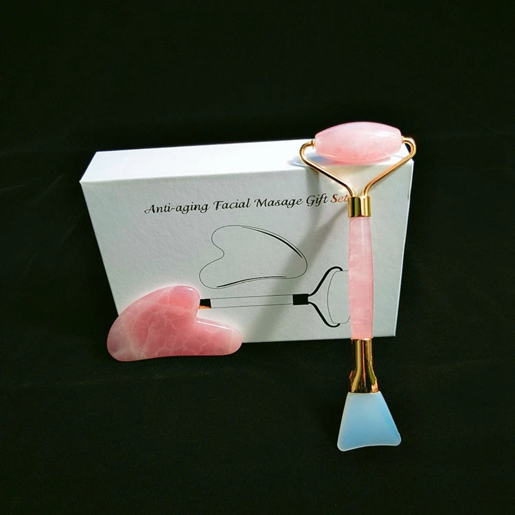 Diy Hot Item Natural Palsu Textured Face Roller Face Massager Rose Quartz Jade Roller Set for Acupuncture Massage Gems