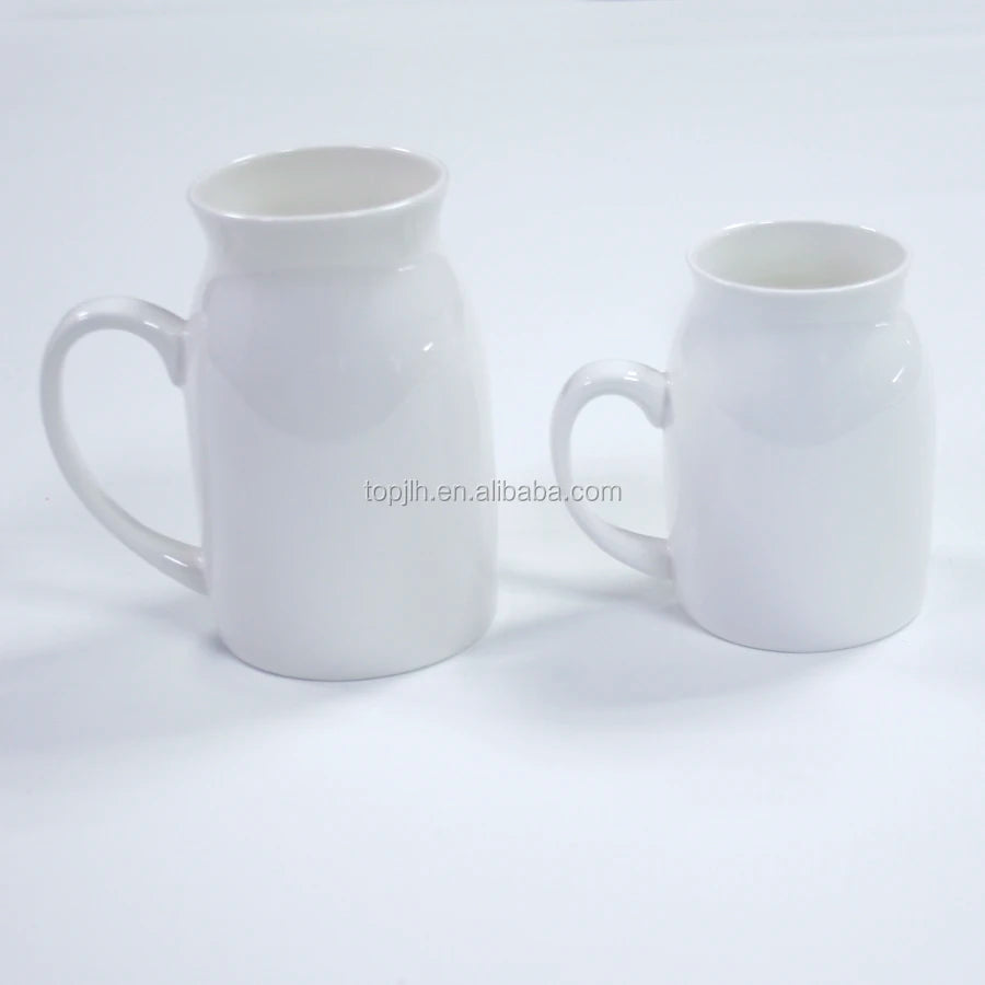 300/450ml White Plain Ceramic Milk Mug Sublimation Customized logo Classic Milk Jug with Handle