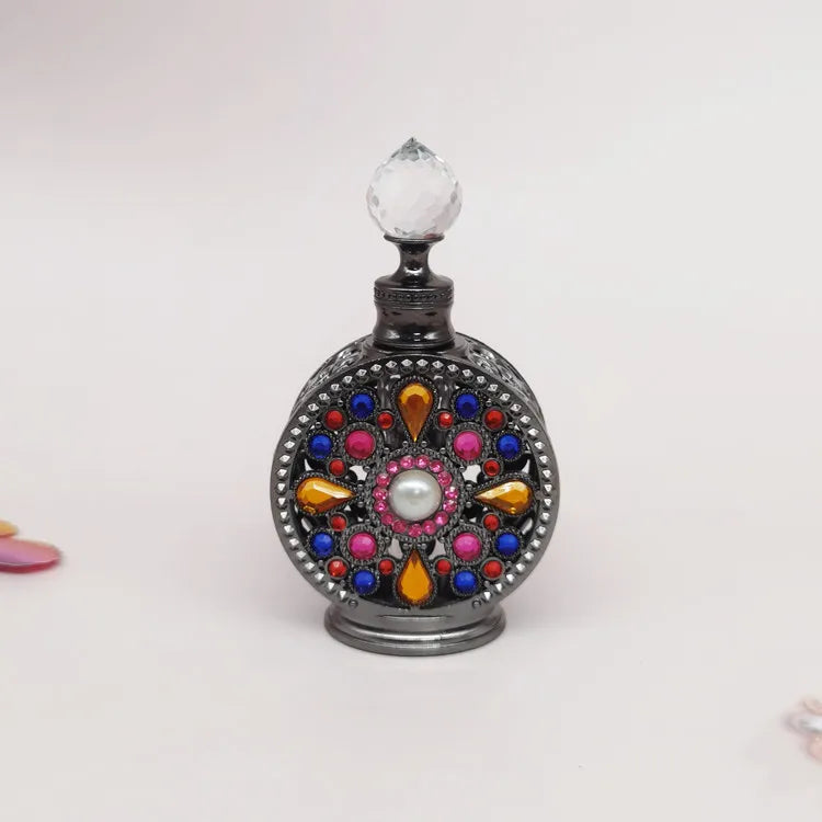 Factory 15ml Black Middle East Dubai Electroplating Metal Crafts Arab Perfume Bottle Fragrance Fragrance Care Oil Glass Bottle