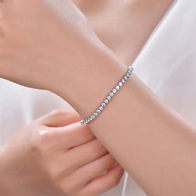 Kirin Stock 3.0mm Women's Zircon Bracelet Rhodium Plated Round Tennis Chain Brass Tennis Bracelet with Tongue Lock