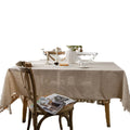 Nordic Linen Blend Woven Tablecloth Tassel Trim Light Luxury Simple Style Customizable Sizes Table Cover Home Dining Hotel Decor